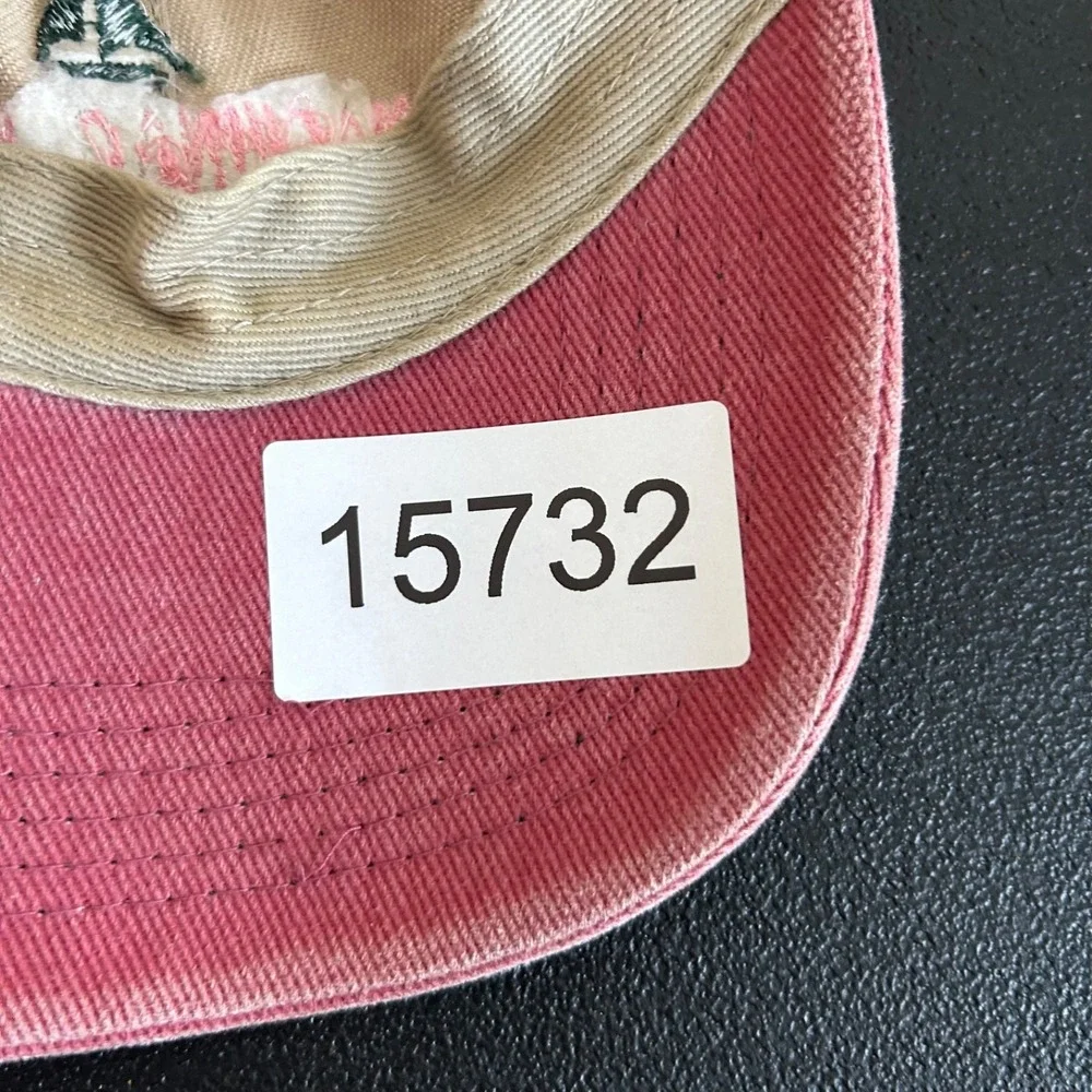Vintage Mackinaw Island Hat Cap Strap Back Adjustable Tan Red Sailboat Adult